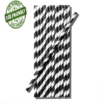 Straws: 8" Black & White Stripe Paper
