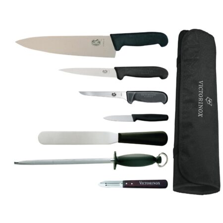 Cooks Knife, Fillet Knife, Palette Knife, Boning Knife, Paring Knife, Steel, Peeler and Wallet