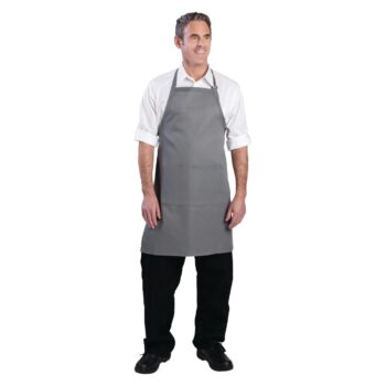 Chef Works Adjustable Neck Bib Apron with Pockets Grey