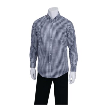 Chef Works Mens Dark Navy Gingham Dress Shirt (D500BWK) 