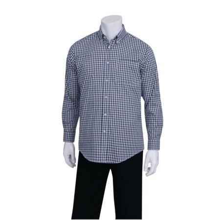 Chef Works Mens Dark Navy Gingham Dress Shirt (D500BWK)
