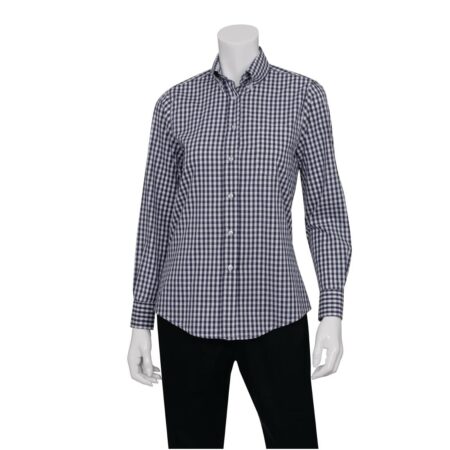 Chef Works Womens Dark Navy Gingham Dress Shirt (W500BWK)