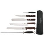 Cooks Knife, Fillet Knife, Palette Knife, Slicer, Paring Knife, Steel and Wallet