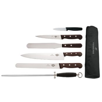 Cooks Knife, Fillet Knife, Palette Knife, Slicer, Paring Knife, Steel and Wallet