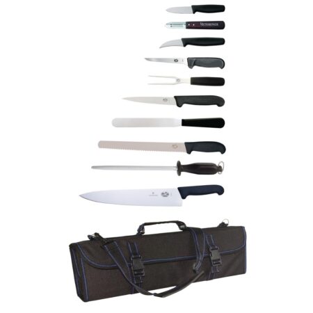 2 x Cooks Knives, Slicer, Fillet Knife, Boning Knife, Paring Knife, Turning Knife, Palette Knife, Carving Fork, Steel, Peeler and Wallet 1 2 x Cooks Knives, Slicer, Fillet Knife, Boning Knife, Paring Knife, Turning Knife, Palette Knife, Carving Fork, Steel, Peeler and Wallet