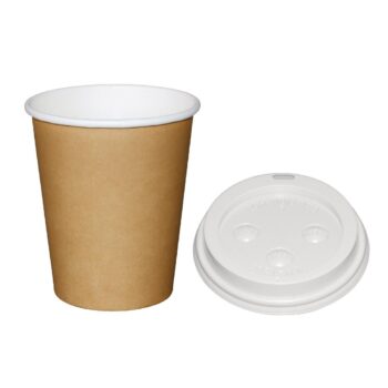 Fiesta Hot Cups Single Wall Kraft with White Lid - 228ml 8oz (Box 1000)