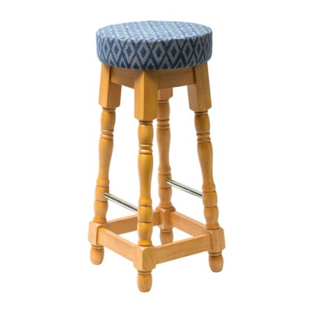 Classic Soft Oak High Bar Stool with Blue Diamond Seat (Pack of 2) 1 Classic Soft Oak High Bar Stool with Blue Diamond Seat (Pack of 2)