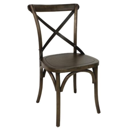 Bolero Wooden Dining Chair with Metal Cross Backrest Walnut Finish (Pack of 2) 1 Bolero Wooden Dining Chair with Metal Cross Backrest Walnut Finish (Pack of 2)