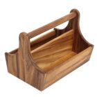 T&G Woodware Acacia Wood Condiment Basket with Handle